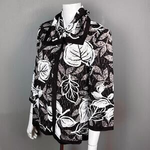 St. John sweater cardigan size 12 floral buttons wool brown roll tab‎ collar